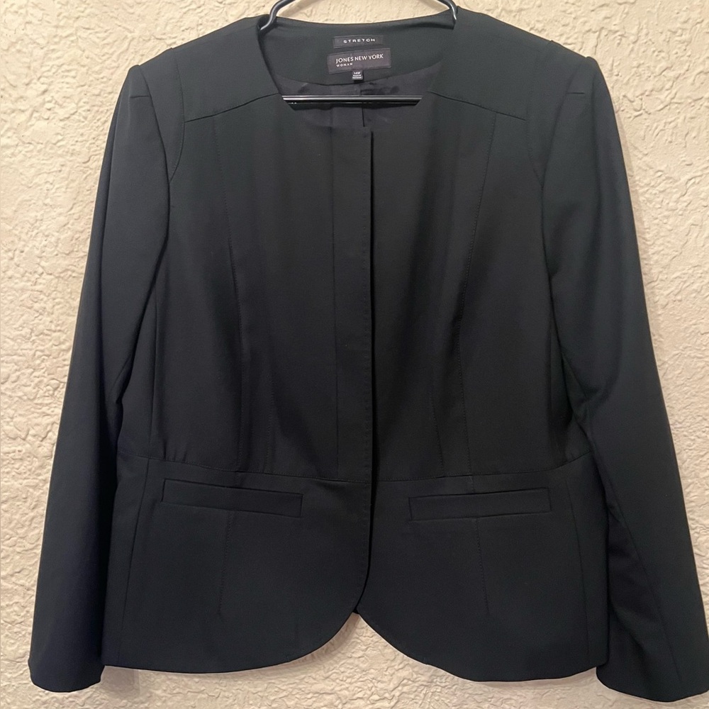Jones New York Black Collarless Stretch Suit Blazer Jacket Women's 14W